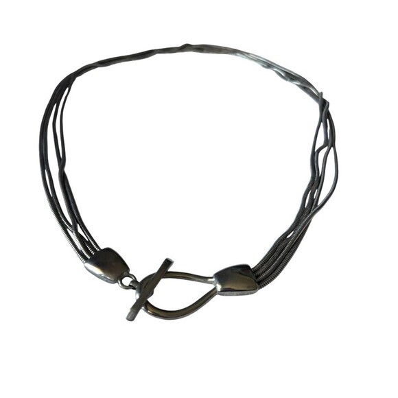 Vintage Multi Strand Snake Chain Belt Necklace Heavy Silvertone Toggle Clasp 33\